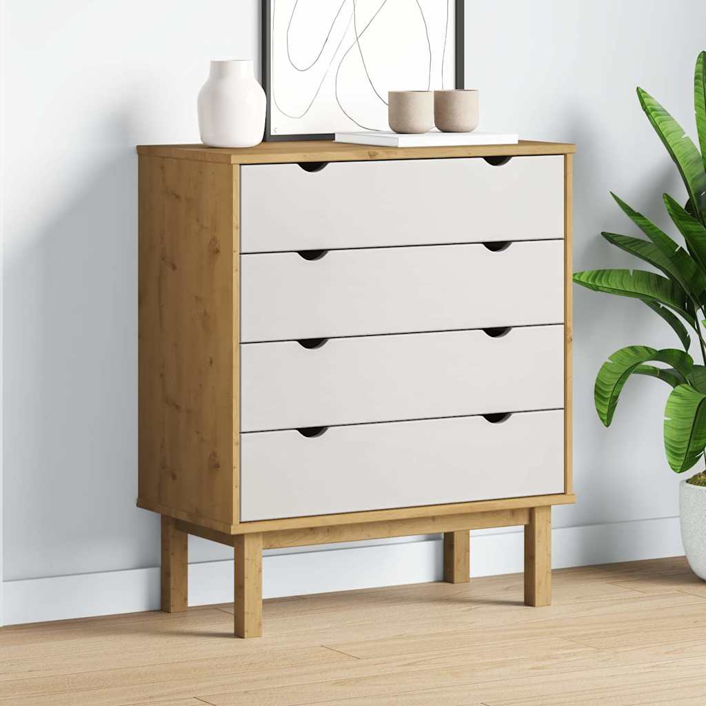 vidaXL Drawer Cabinet OTTA Brown&White 76.5x39.5x90cm Solid Wood Pine 1