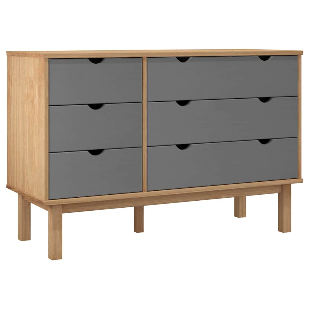 vidaXL Drawer Cabinet OTTA Brown&Grey 111x43x73.5cm Solid Wood Pine 2
