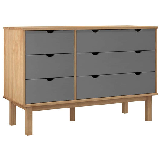 vidaXL Drawer Cabinet OTTA Brown&Grey 111x43x73.5cm Solid Wood Pine 2
