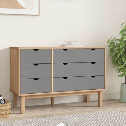 vidaXL Drawer Cabinet OTTA Brown&Grey 111x43x73.5cm Solid Wood Pine 1