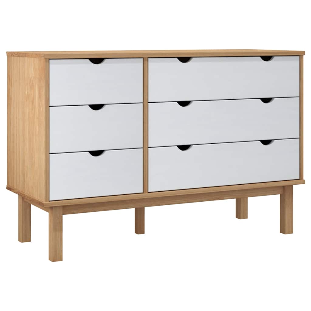 vidaXL Drawer Cabinet OTTA Brown&White 111x43x73.5cm Solid Wood Pine 2