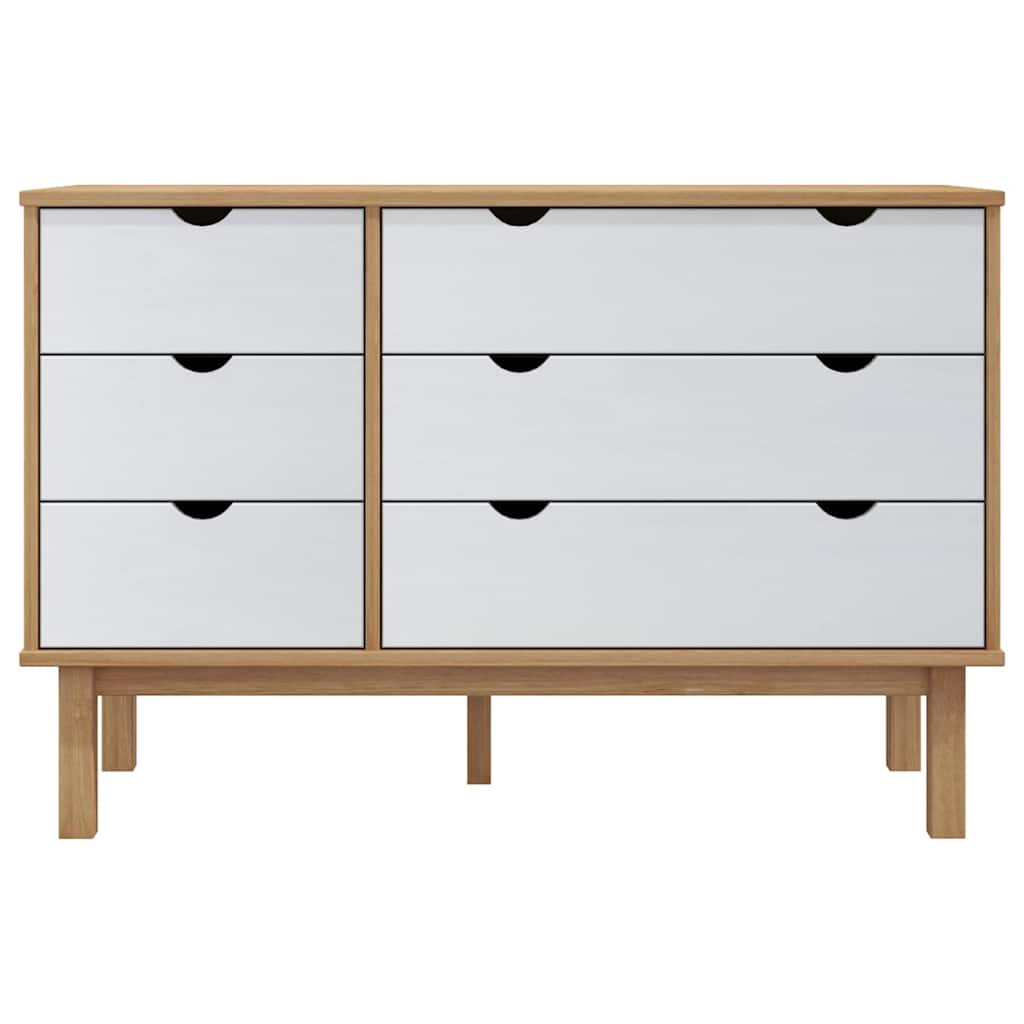 vidaXL Drawer Cabinet OTTA Brown&White 111x43x73.5cm Solid Wood Pine 3