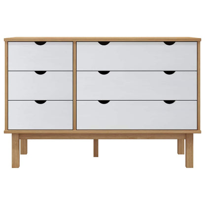 vidaXL Drawer Cabinet OTTA Brown&White 111x43x73.5cm Solid Wood Pine 3