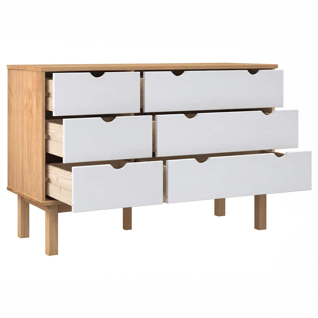 vidaXL Drawer Cabinet OTTA Brown&White 111x43x73.5cm Solid Wood Pine 4