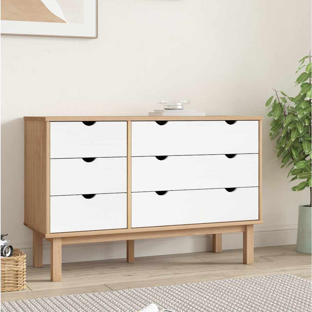 vidaXL Drawer Cabinet OTTA Brown&White 111x43x73.5cm Solid Wood Pine 1