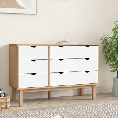 vidaXL Drawer Cabinet OTTA Brown&White 111x43x73.5cm Solid Wood Pine 1