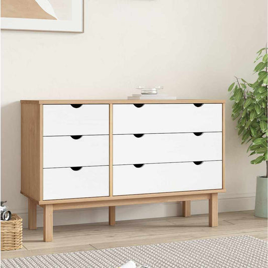 vidaXL Drawer Cabinet OTTA Brown&White 111x43x73.5cm Solid Wood Pine 1