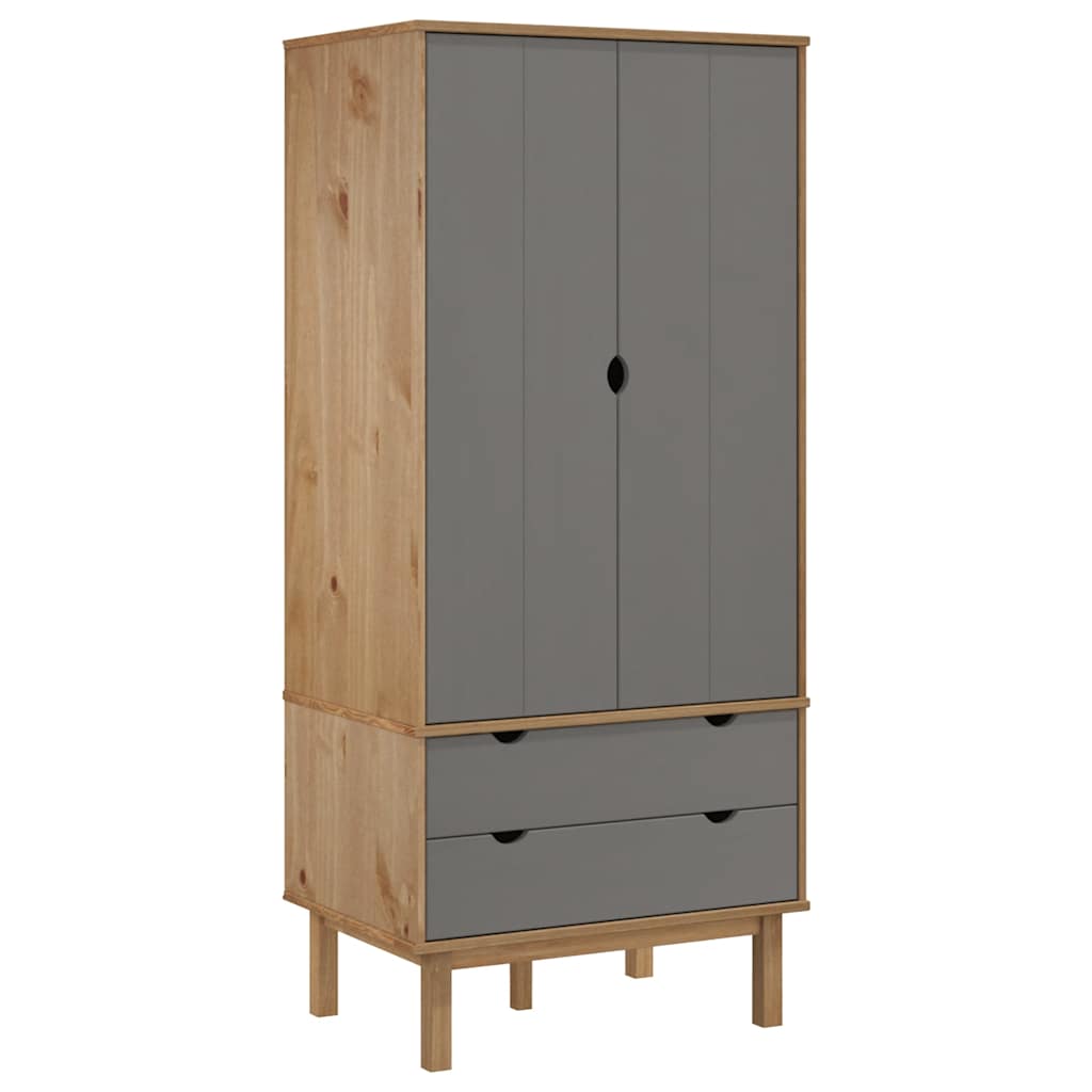 vidaXL Wardrobe | Brown and grey | Solid pinewood, engineered wood | Standard 2