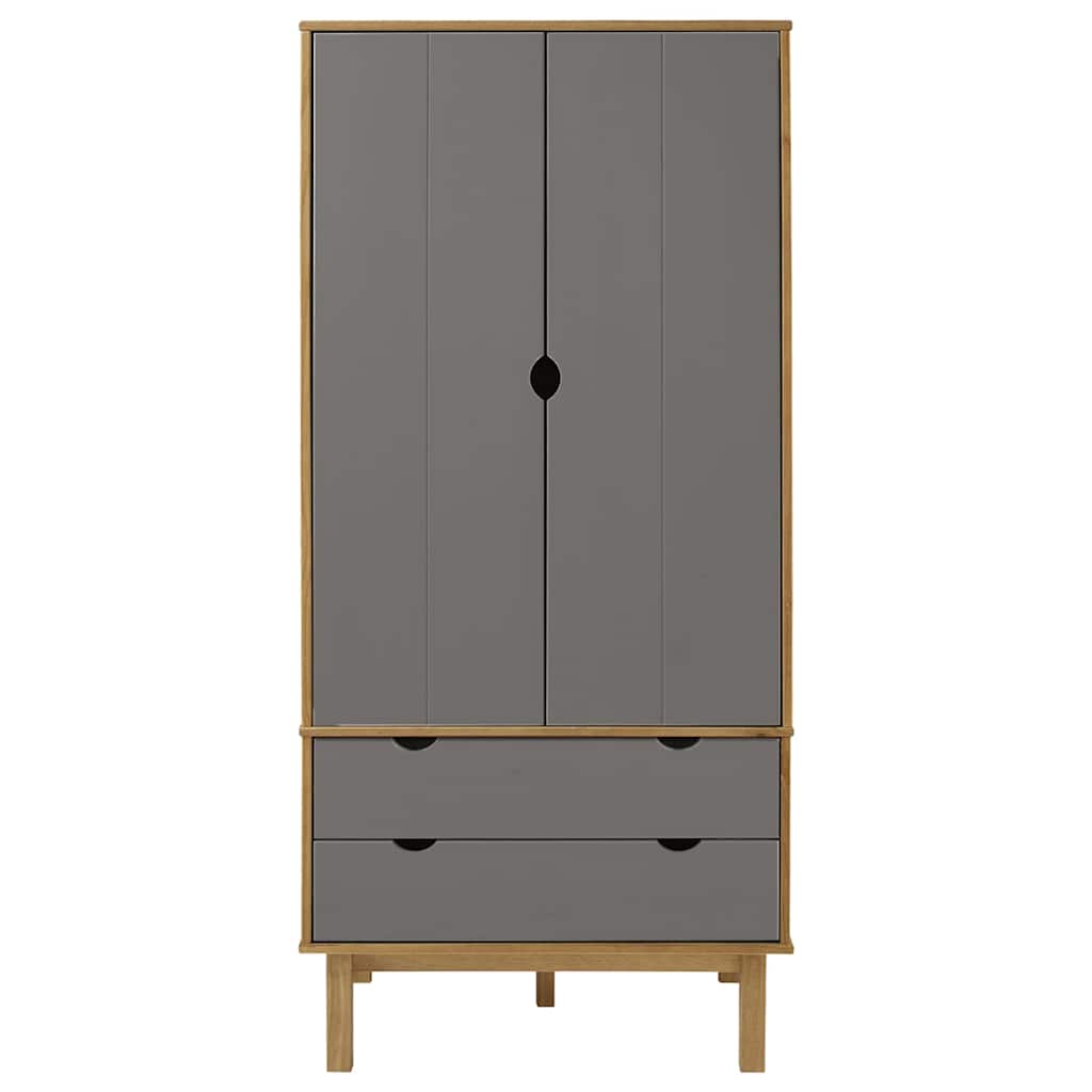vidaXL Wardrobe | Brown and grey | Solid pinewood, engineered wood | Standard 3