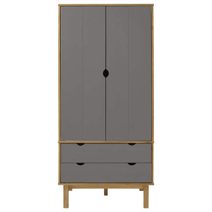 vidaXL Wardrobe | Brown and grey | Solid pinewood, engineered wood | Standard 3