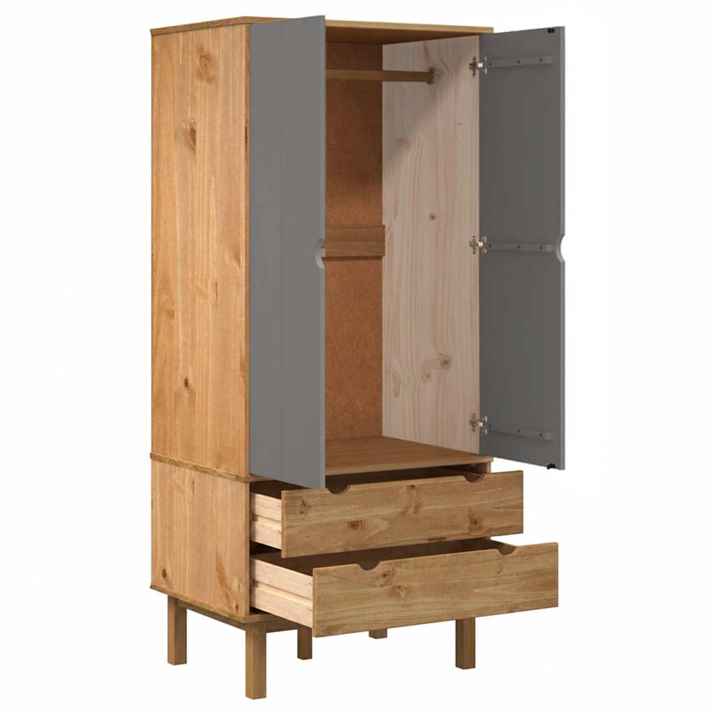 vidaXL Wardrobe | Brown and grey | Solid pinewood, engineered wood | Standard 4