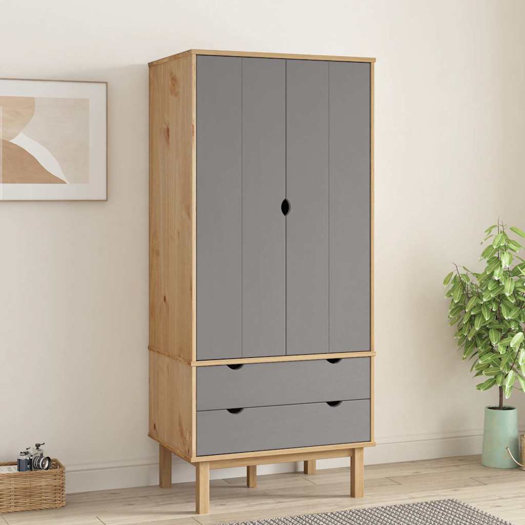 vidaXL Wardrobe | Brown and grey | Solid pinewood, engineered wood | Standard 1