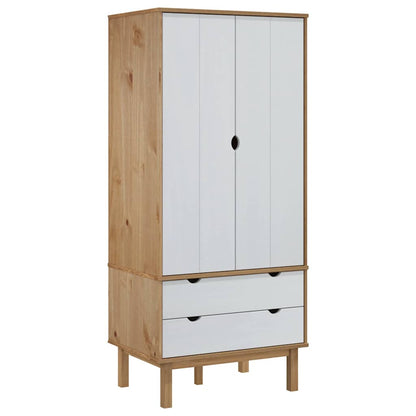 vidaXL Wardrobe | Brown and White | Solid pine wood, engineered wood | Compact 2