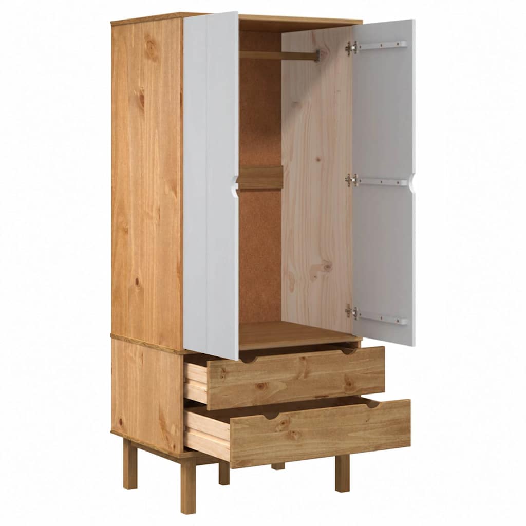 vidaXL Wardrobe | Brown and White | Solid pine wood, engineered wood | Compact 4