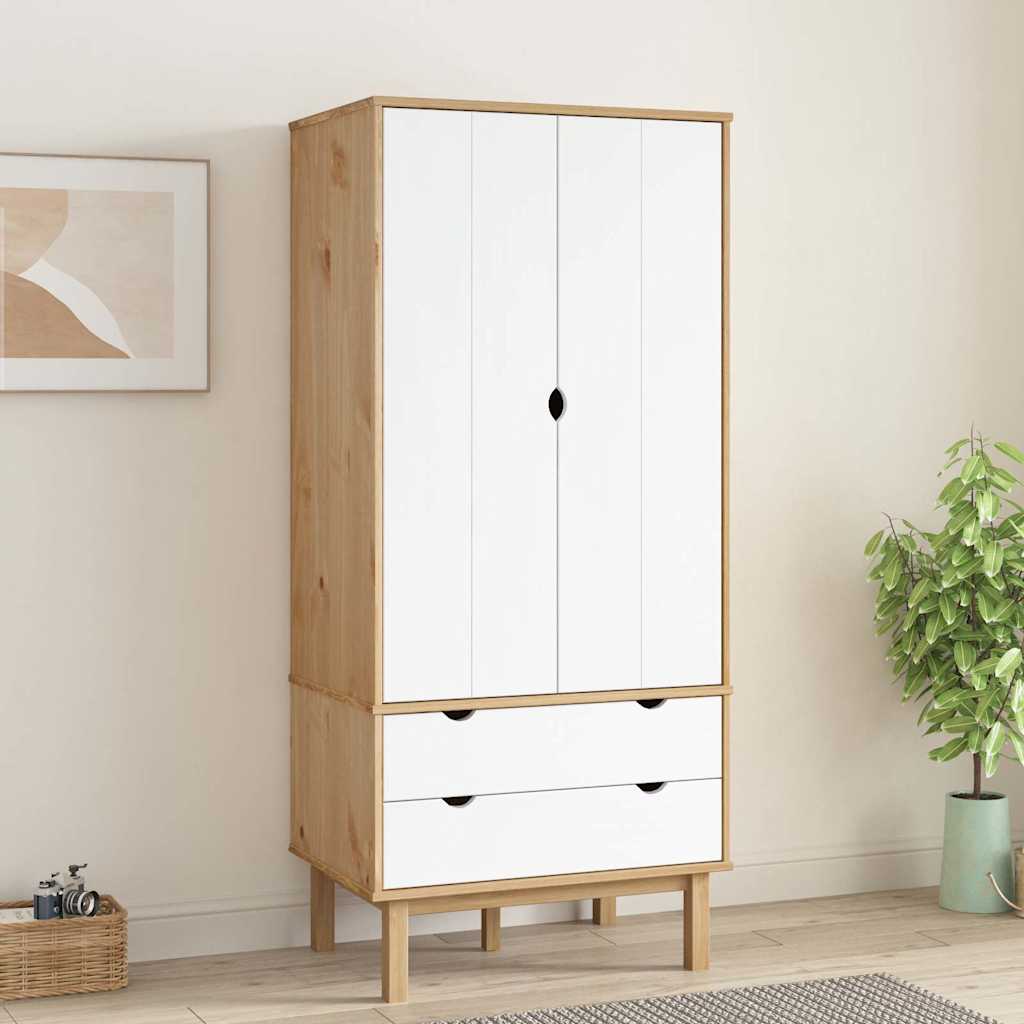 vidaXL Wardrobe | Brown and White | Solid pine wood, engineered wood | Compact 1