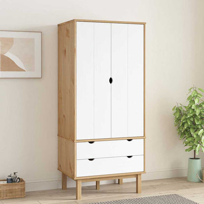 vidaXL Wardrobe | Brown and White | Solid pine wood, engineered wood | Compact 1
