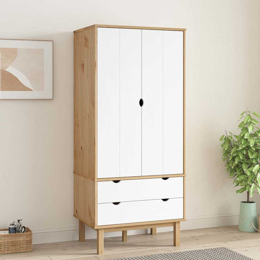 vidaXL Wardrobe | Brown and White | Solid pine wood, engineered wood | Compact 1