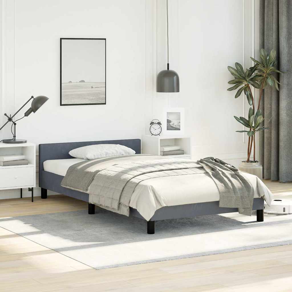 Bed Frame without Mattress Velvet Dark grey Twin