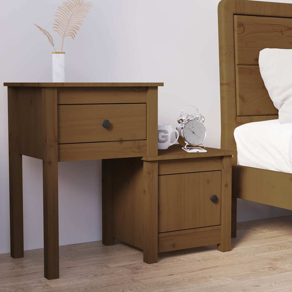 vidaXL Bedside Cabinet | Honey brown | Solid Pine Wood | Medium 1