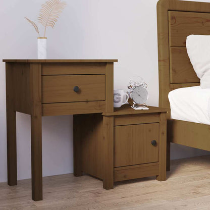 vidaXL Bedside Cabinet | Honey brown | Solid Pine Wood | Medium 1