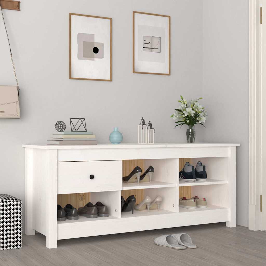 Shoe Cabinet 110x38x45,5 cm Solid Wood Pine White
