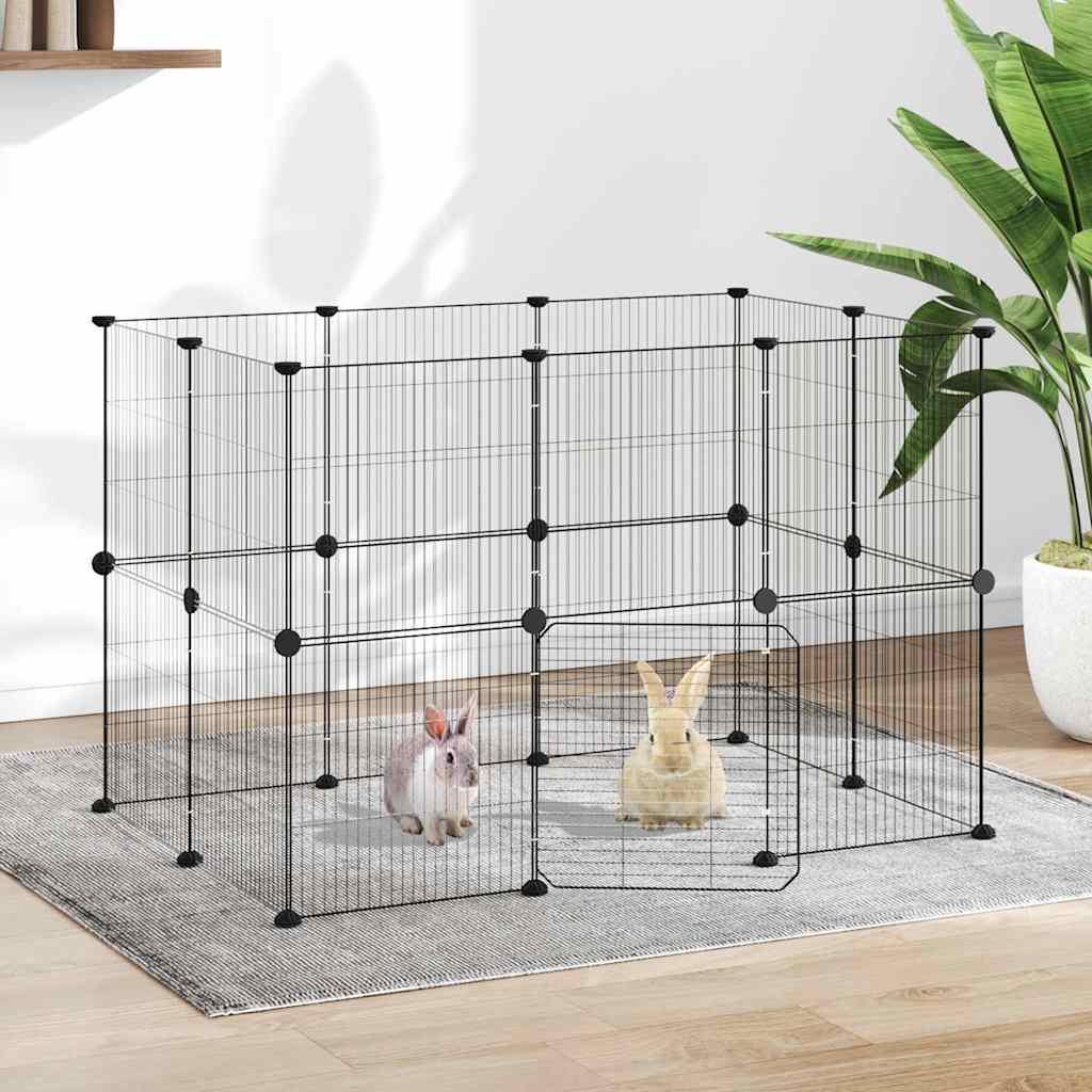 vidaXL 20-Panel Pet Cage with Door Black 105x70x70 cm Steel 1