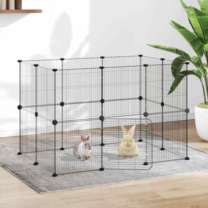 vidaXL 20-Panel Pet Cage with Door Black 105x70x70 cm Steel 1