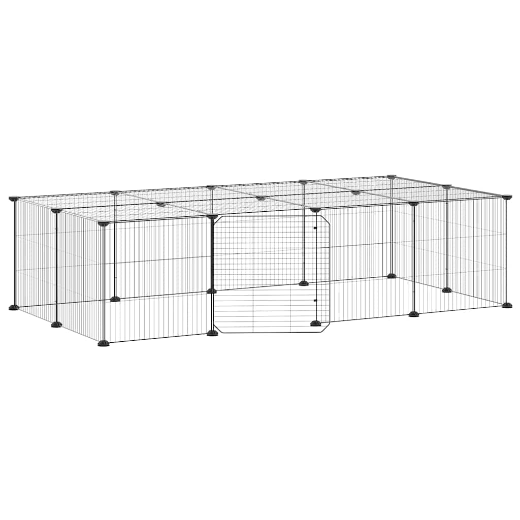 vidaXL 20-Panel Pet Cage with Door Black 140x70x35 cm Steel 2