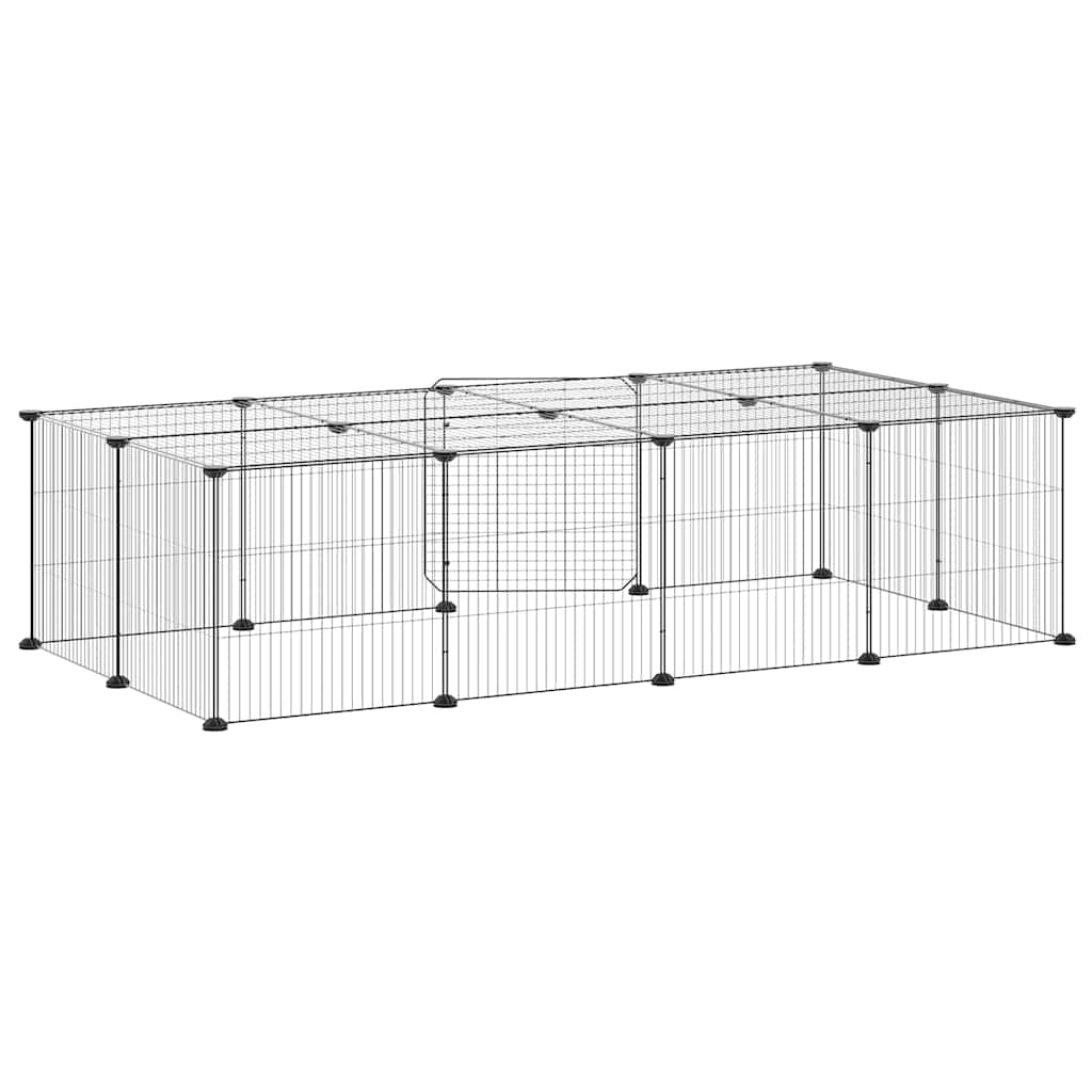 vidaXL 20-Panel Pet Cage with Door Black 140x70x35 cm Steel 6