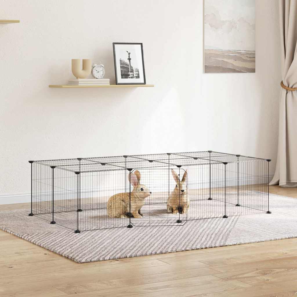 vidaXL 20-Panel Pet Cage with Door Black 140x70x35 cm Steel 1