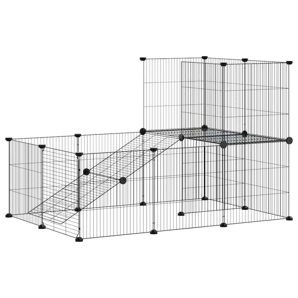 vidaXL 20-Panel Pet Cage with Door Black 105x70x70 cm Steel 2