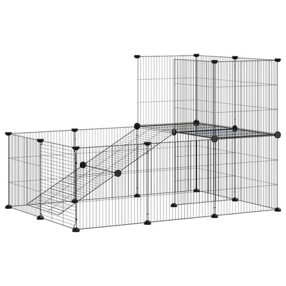 vidaXL 20-Panel Pet Cage with Door Black 105x70x70 cm Steel 2