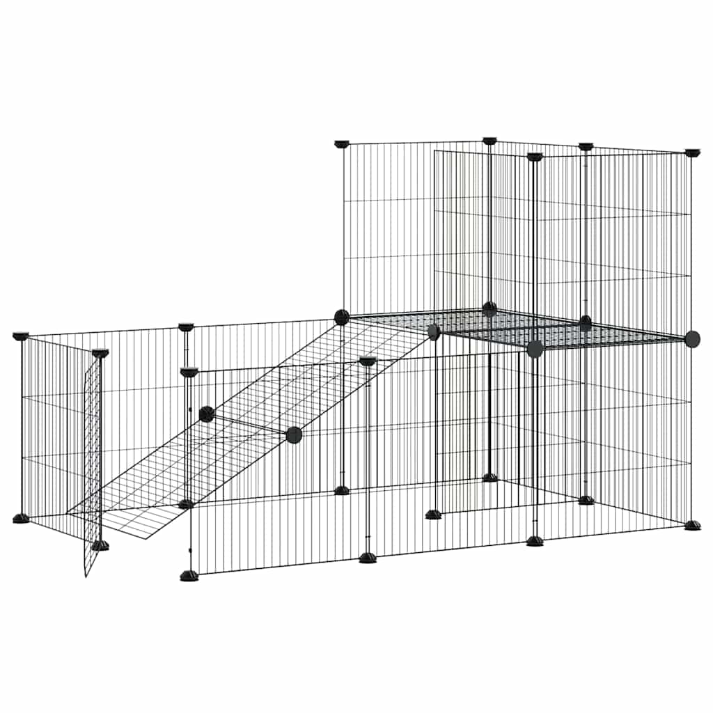 vidaXL 20-Panel Pet Cage with Door Black 105x70x70 cm Steel 3