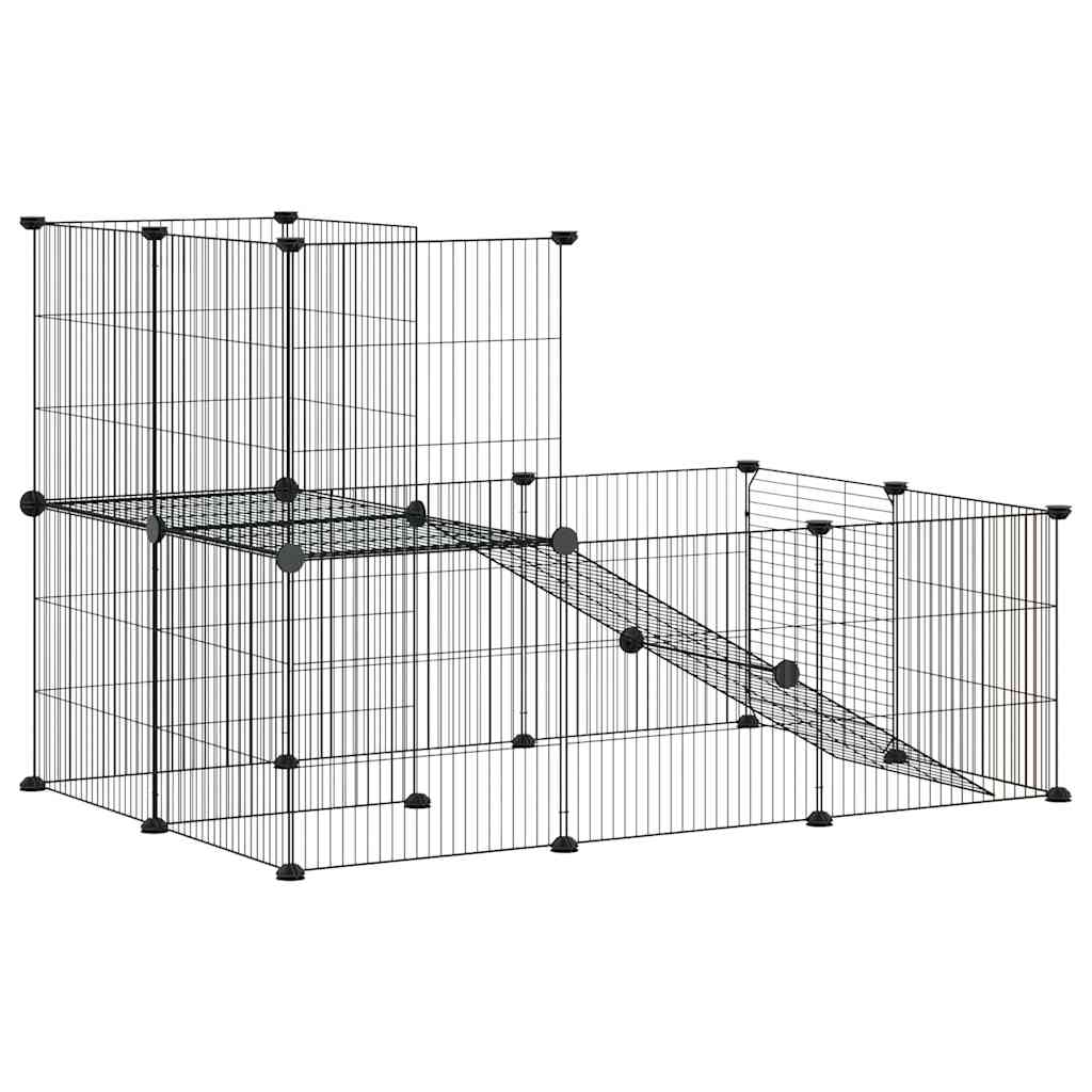 vidaXL 20-Panel Pet Cage with Door Black 105x70x70 cm Steel 6