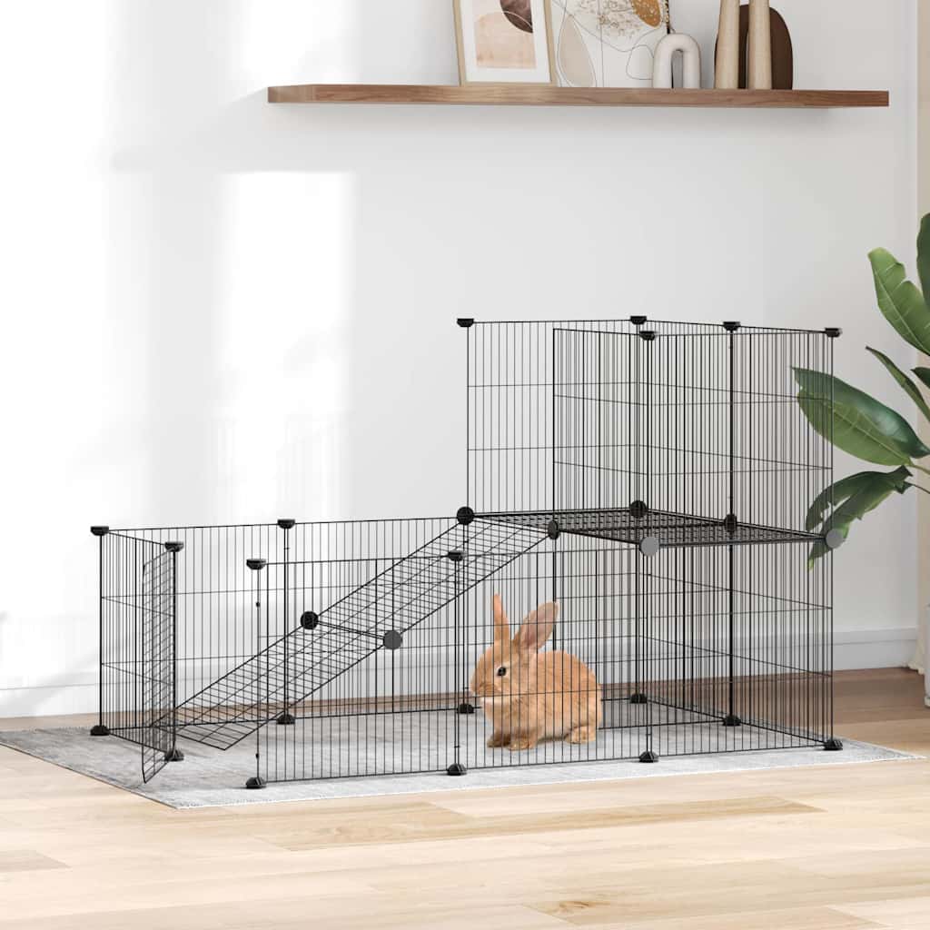 vidaXL 20-Panel Pet Cage with Door Black 105x70x70 cm Steel 1