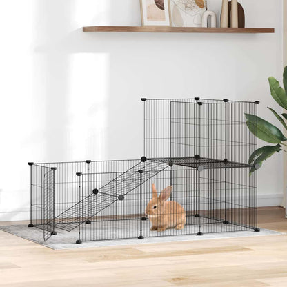 vidaXL 20-Panel Pet Cage with Door Black 105x70x70 cm Steel 1