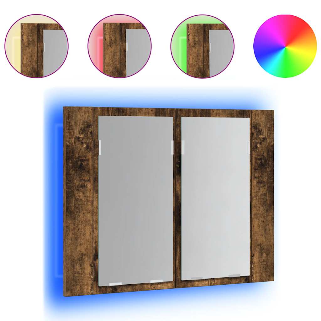 vidaXL LED Mirror Cabinet Smoked Oak 60x12x45 cm Engineered Wood 2