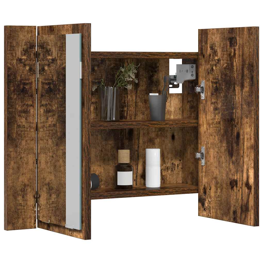vidaXL LED Mirror Cabinet Smoked Oak 60x12x45 cm Engineered Wood 4