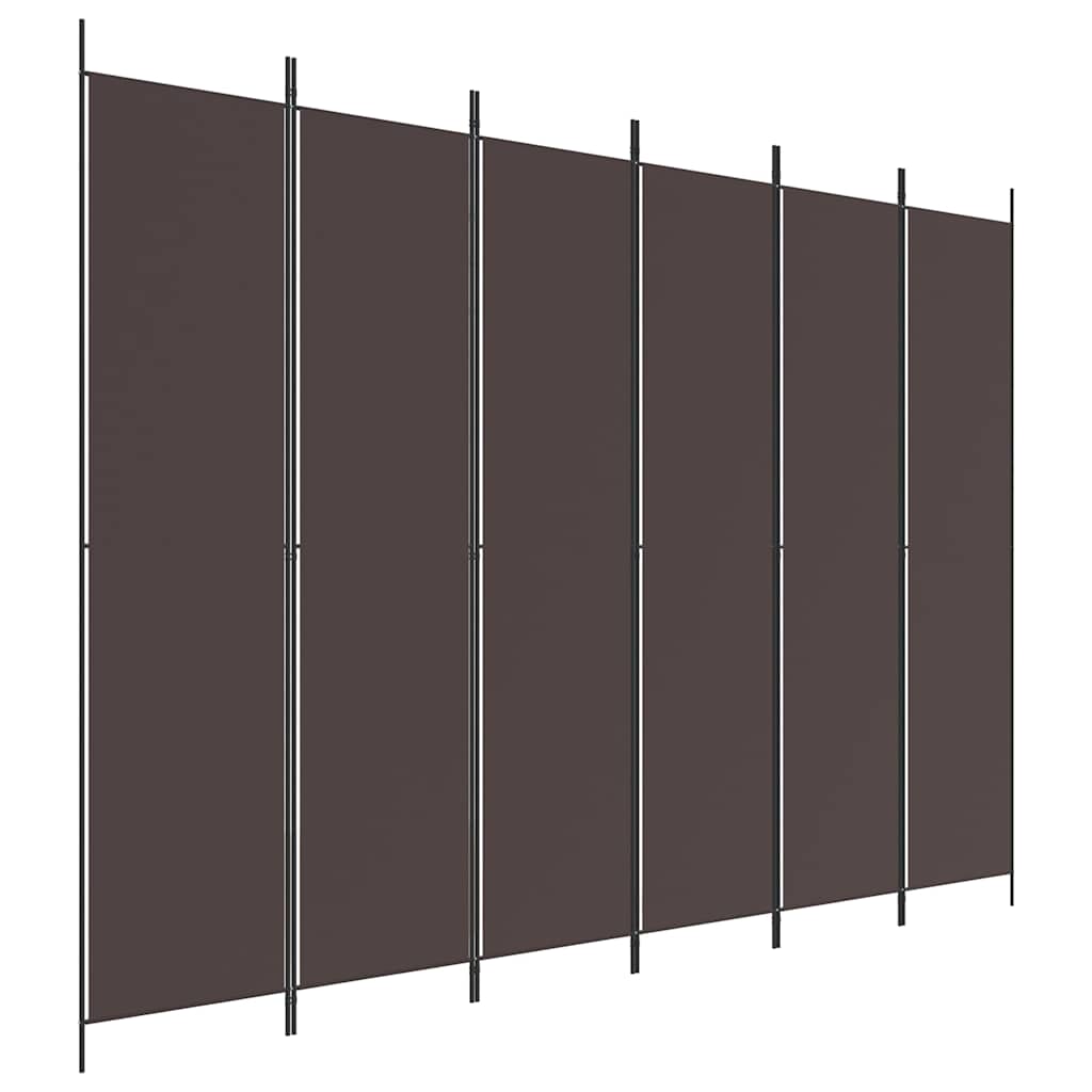 6-Panel Room Divider Fabric Brown