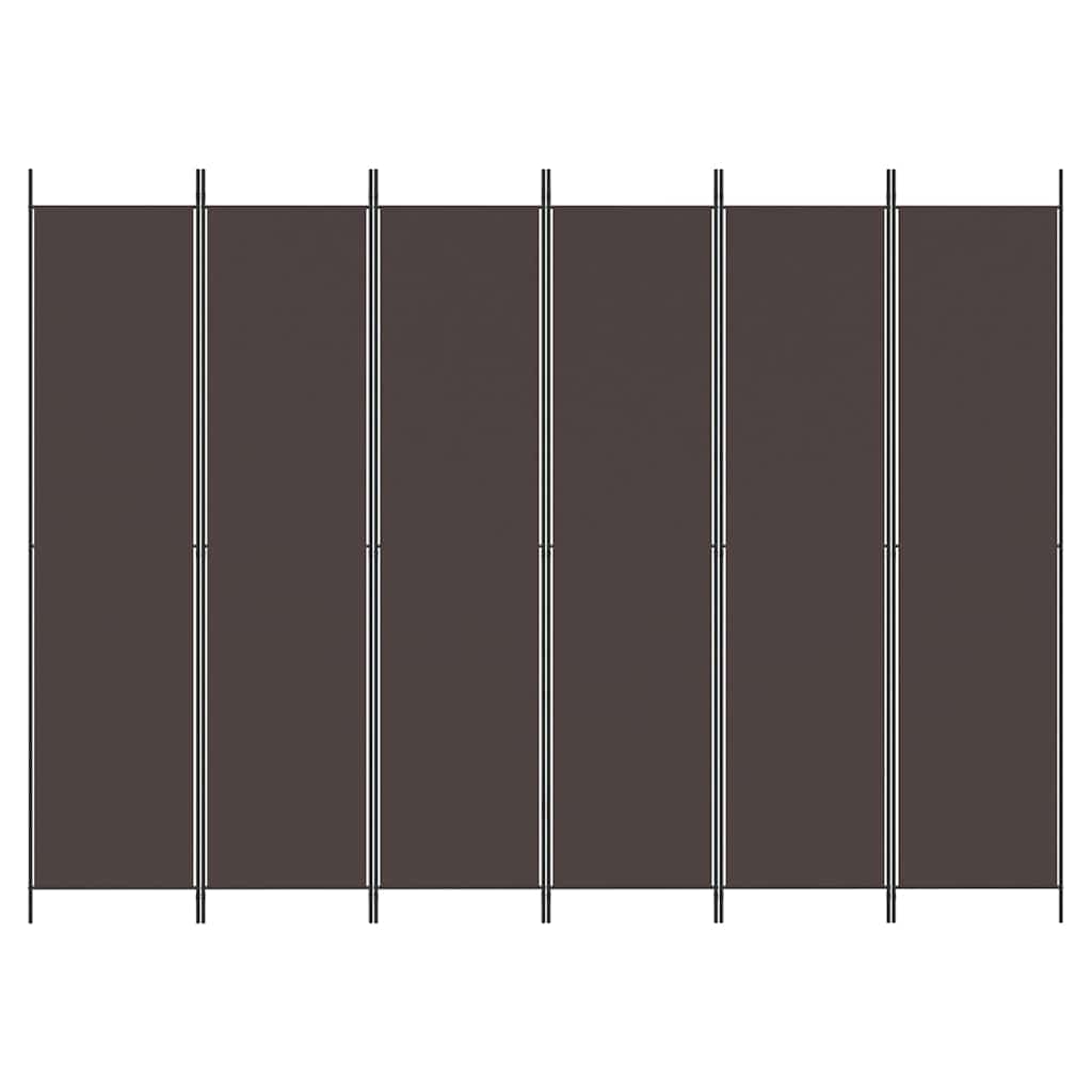 6-Panel Room Divider Fabric Brown