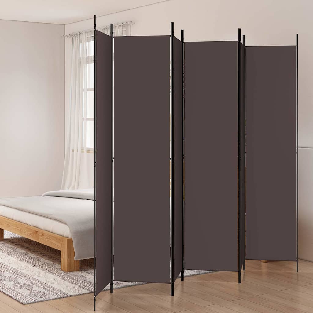 6-Panel Room Divider Fabric Brown