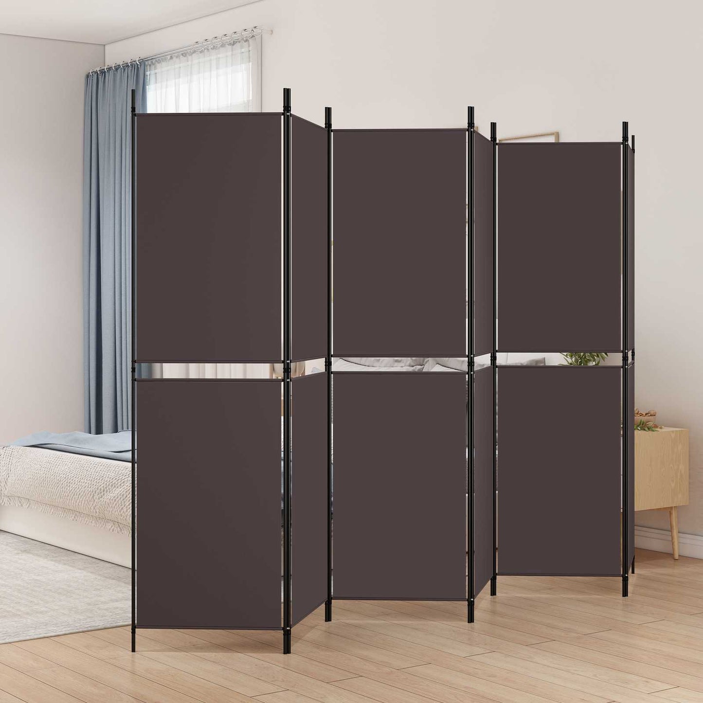 vidaXL 6-Panel Room Divider Brown 300x180 cm Fabric 1