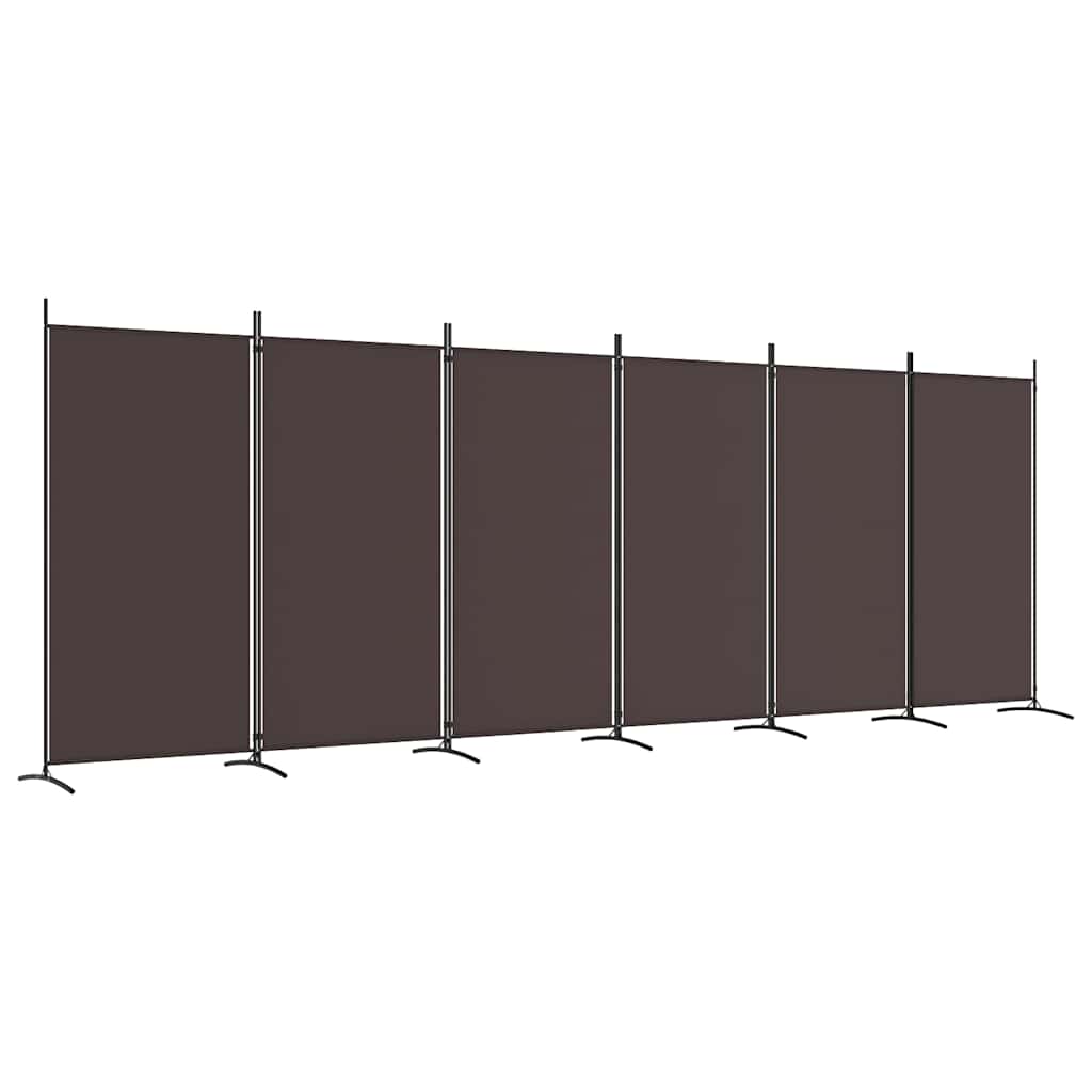 6-Panel Room Divider Fabric 520 x 180 cm Brown