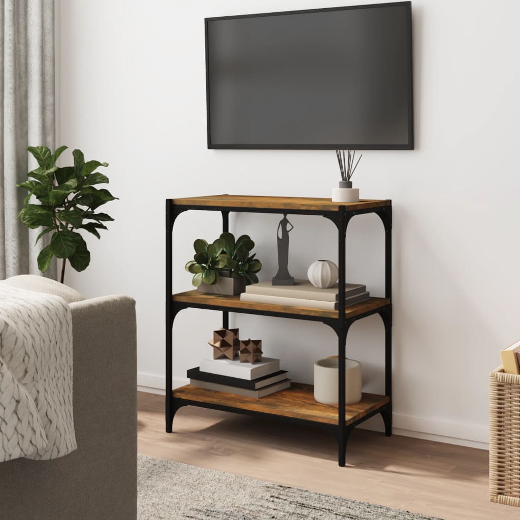 vidaXL Book Cabinet Smoked Oak 60x33x70.5 cm Engineered Wood and Steel 3