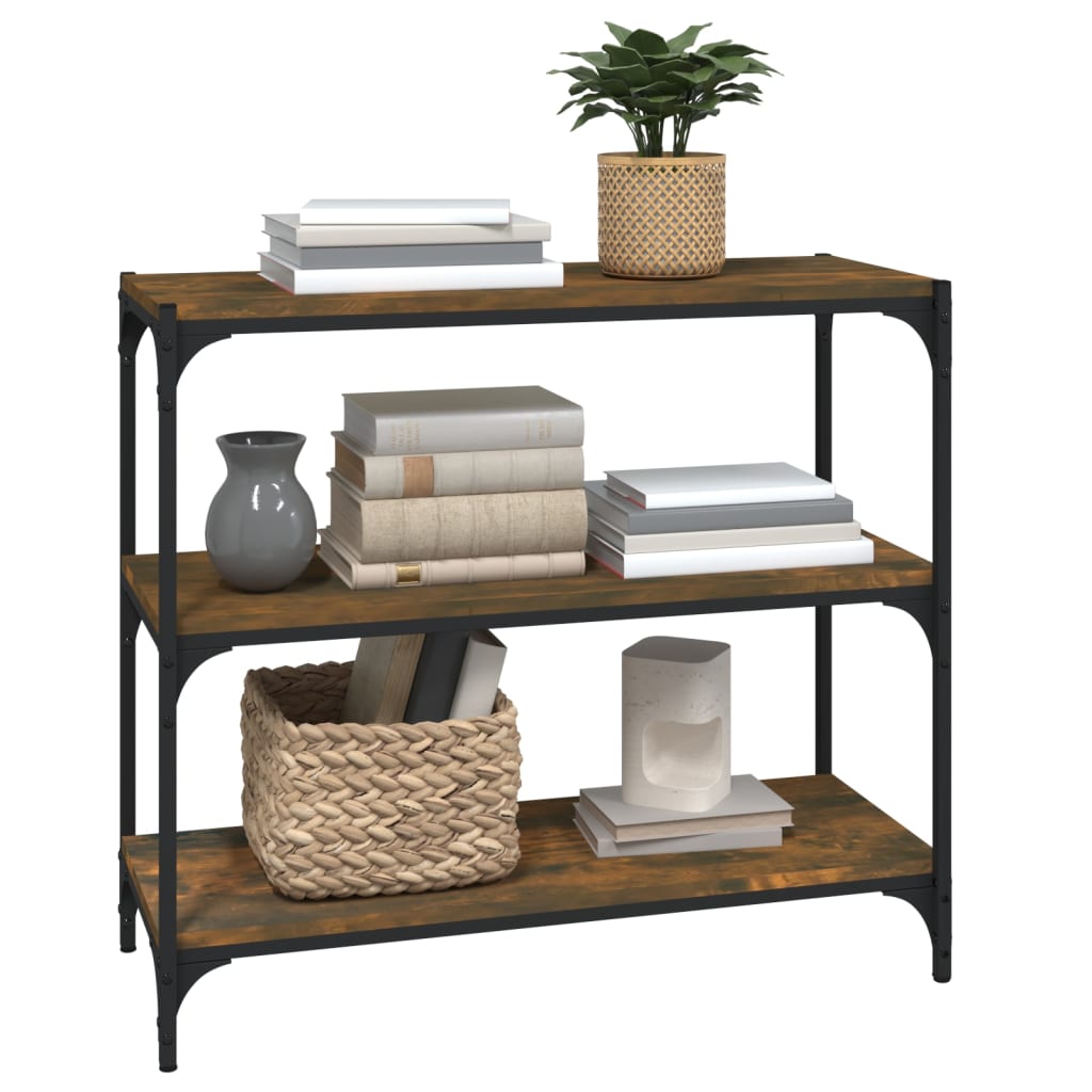 vidaXL Book Cabinet Smoked Oak 80x33x70.5 cm Engineered Wood and Steel 4