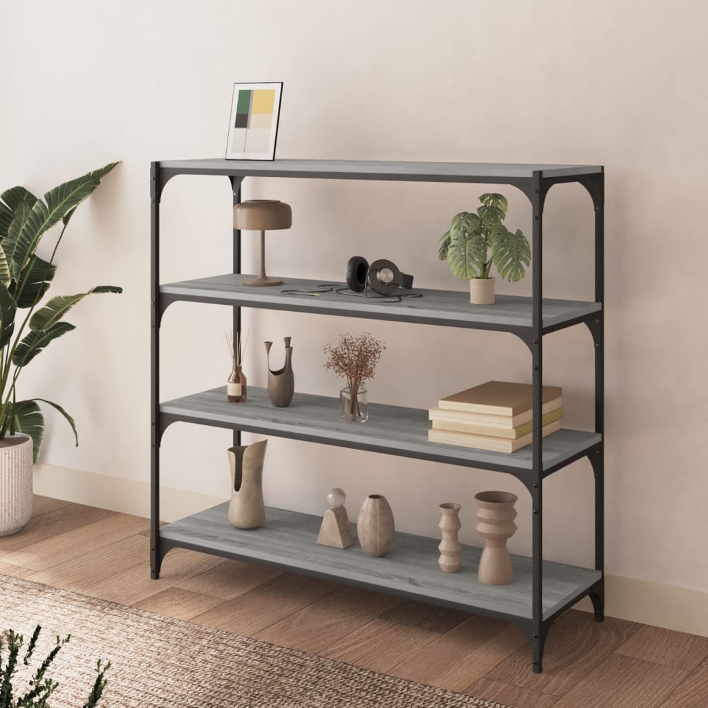vidaXL Book Cabinet Grey Sonoma 100x33x100 cm Engineered Wood and Steel 3