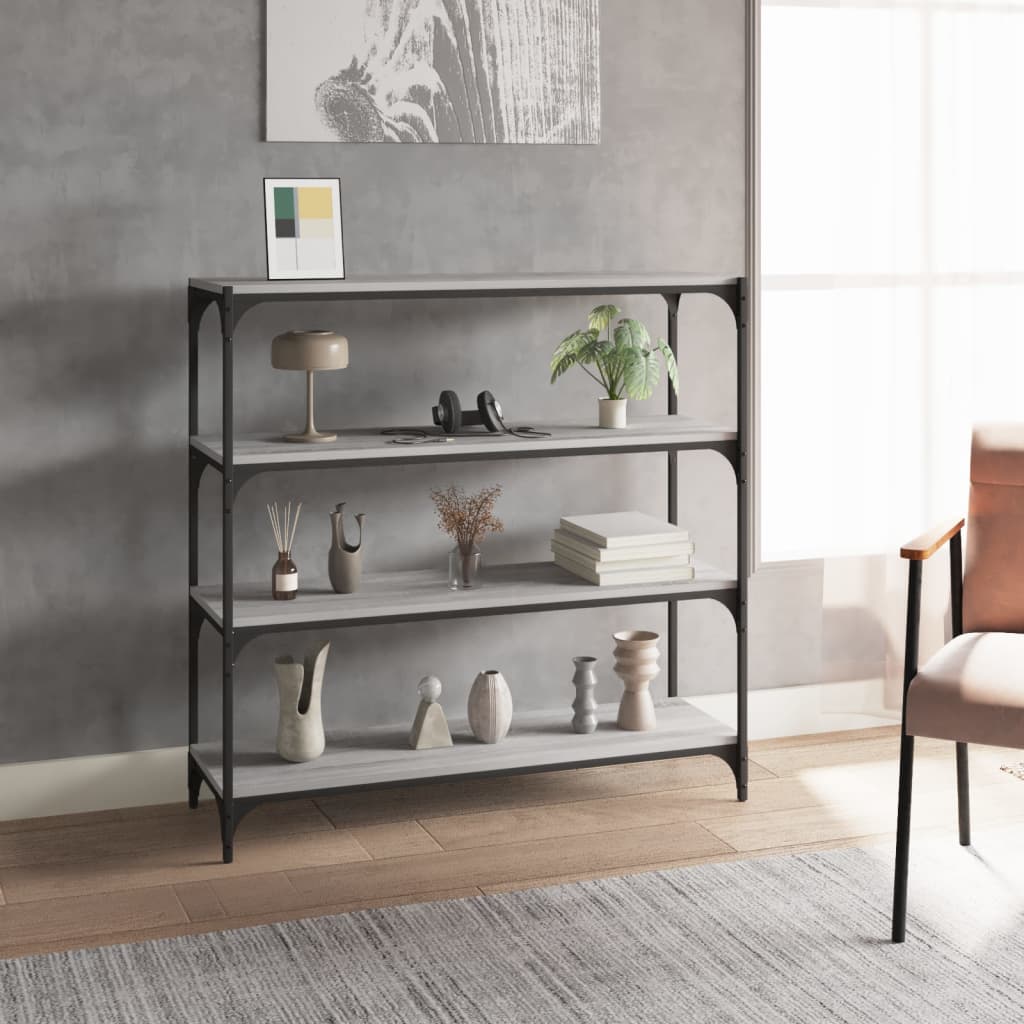 vidaXL Book Cabinet Grey Sonoma 100x33x100 cm Engineered Wood and Steel 1