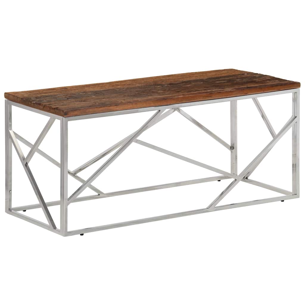 vidaXL Coffee Table Silver Stainless Steel and Solid Sleeper Wood 2