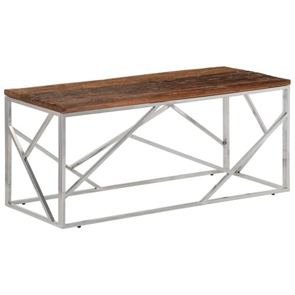 vidaXL Coffee Table Silver Stainless Steel and Solid Sleeper Wood 2
