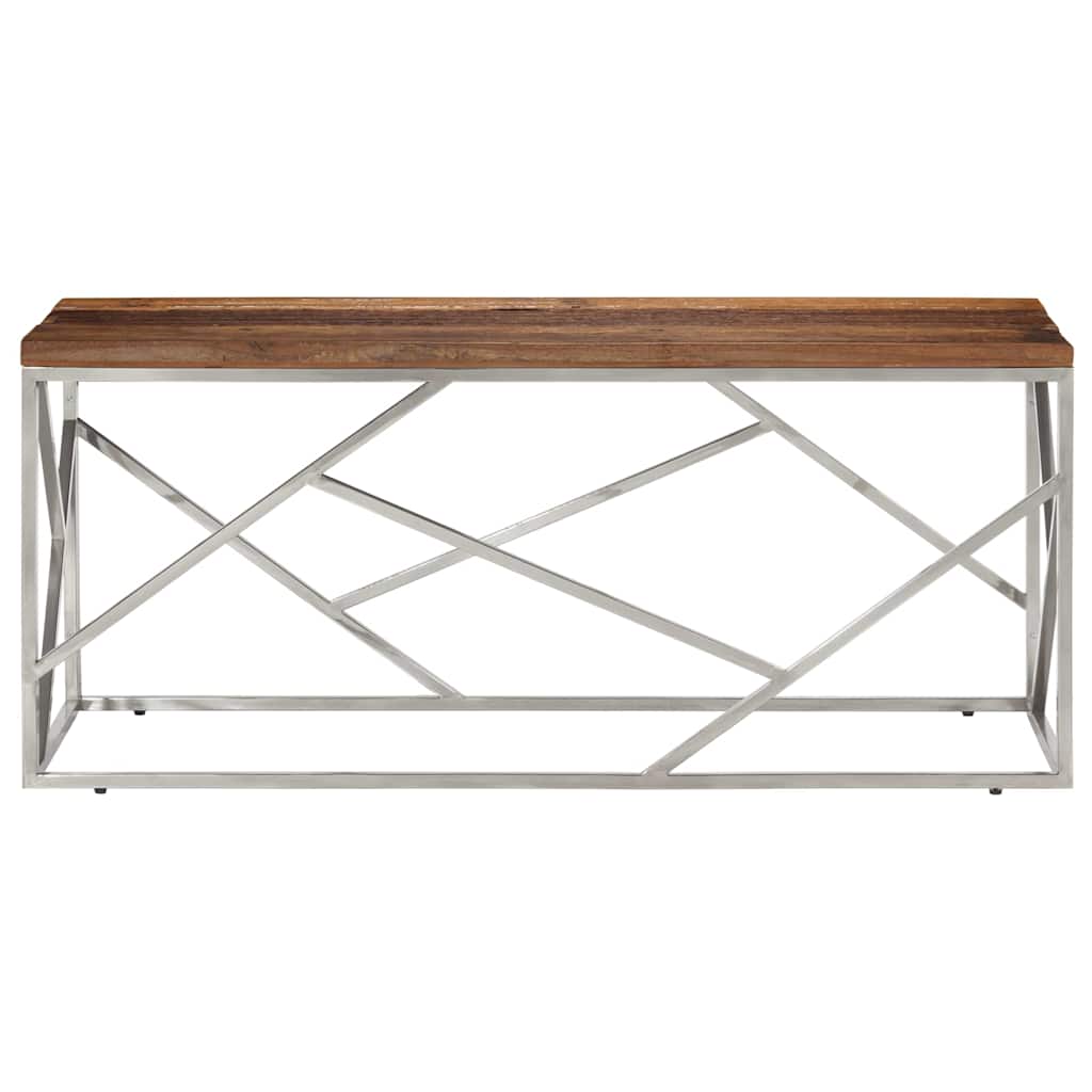 vidaXL Coffee Table Silver Stainless Steel and Solid Sleeper Wood 3